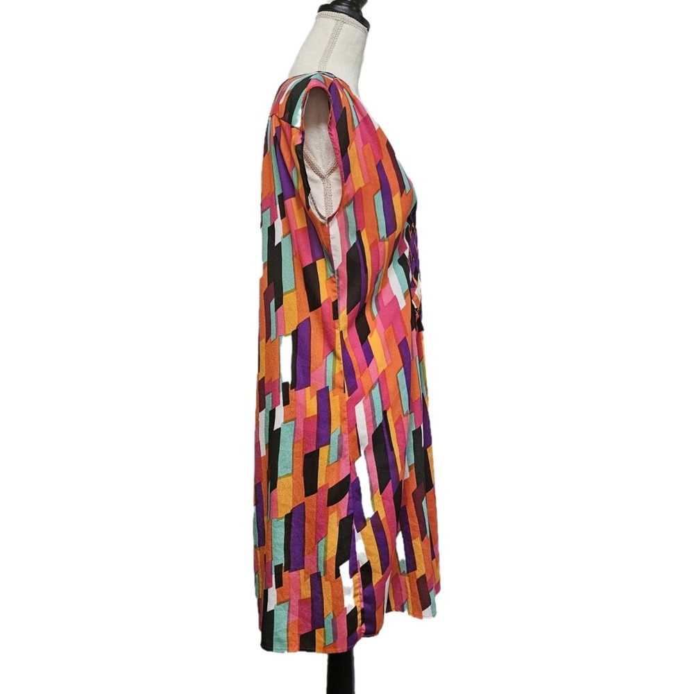 Et Vous Vibrant Psychedelic Woven Diamond Sleeveless Dress Size 12 - Picture 2 of 9